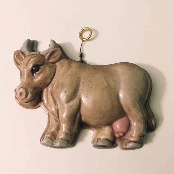 Vintage Hand Made Ceramic  Cow Wall Hanging Kitchen Decor - Picture 16 of 16